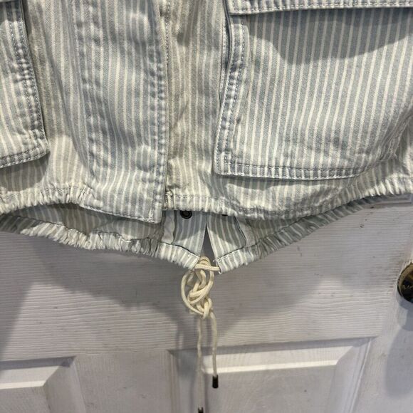 Forever 21 Jean Jacket Womens Size‎ Large Over Sized Coat Railroad Stripe Shirt - Picture 3 of 10